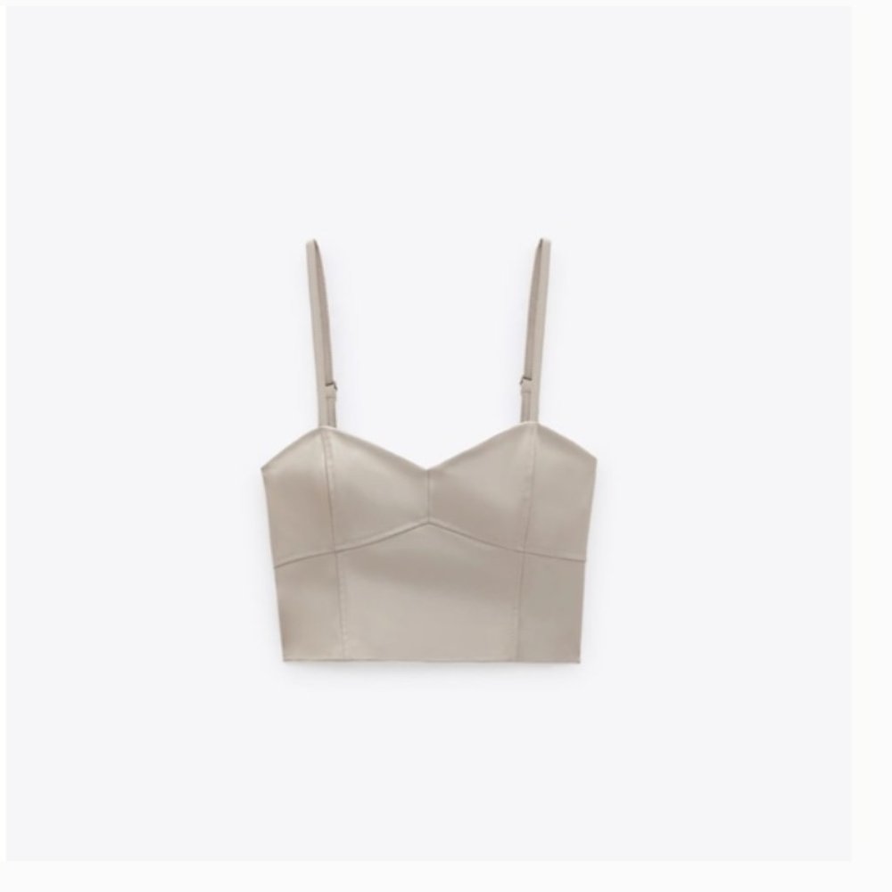 Zara Faux Leather Bustier Crop Top with Adjustable Straps